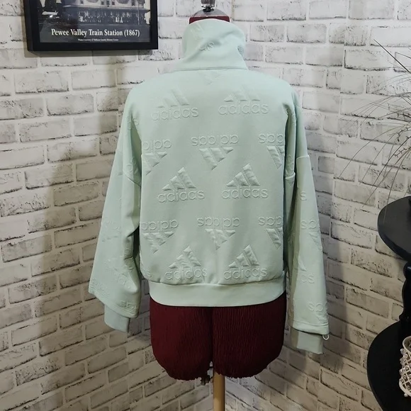 Womens Adidas Logo Jacquard Half Zip Sweatshirt - Picture 2 of 11